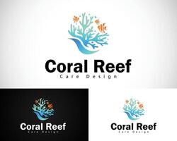 corallo scogliera logo creativo design concetto onda mare oceano bellezza spiaggia animale pesce vettore