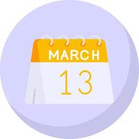 13 ° di marzo glifo piatto bolla icona vettore