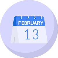 13 ° di febbraio glifo piatto bolla icona vettore