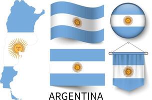 il vario modelli di il argentina nazionale bandiere e il carta geografica di dell'argentino frontiere vettore