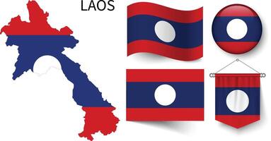 il vario modelli di il Laos nazionale bandiere e il carta geografica di il Laos frontiere vettore