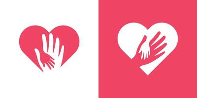 logo design combinando il forma di un' mano con amore, logo design per il amore di madre e bambino. vettore