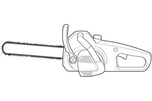 motosega isolato illustrazione, vettore linea arte, motosega vettore, benzina catena sega, moderno motosega, motosega concetto, linea vettore.