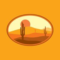 deserto logo disegno, all'aperto, paesaggio, cactus con tramonto vettore