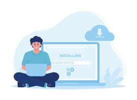 gestione di dati download e installazioni nel il nube concetto piatto illustrazione vettore