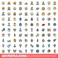 100 persone icone impostare, colore linea stile vettore