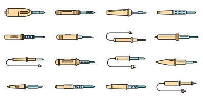 elettrico saldatura ferro icone impostato vettore colore linea