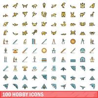 100 passatempo icone impostare, colore linea stile vettore