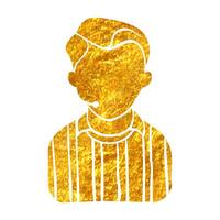 mano disegnato arbitro avatar icona nel oro Foglio struttura vettore illustrazione