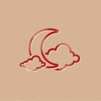 tempo metereologico nuvoloso nuvoloso mezzitoni stile icona con grunge sfondo vettore illustrazione
