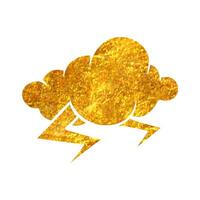 mano disegnato tempo metereologico nuvoloso tempesta icona nel oro Foglio struttura vettore illustrazione