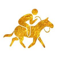 mano disegnato cavallo equitazione icona nel oro Foglio struttura vettore illustrazione