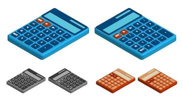 isometrico calcolatrice. apprendimento Strumenti. calcolo di finanza e preciso contabilità. realistico 3d vettore isolato su bianca