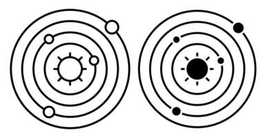 lineare icona. astratto modello di solare sistema. pianeti ruotare nel orbite nel spazio in giro stella, sole. semplice nero e bianca vettore