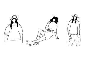 elegante, minimalista e moderno moda ragazze impostare. vettore illustrazione nel mano disegnato schema scarabocchio semplice contorno stile isolato su bianca sfondo. per presentazione, avvolgere, copertina arte.