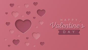 contento San Valentino giorno sfondo o bandiera con cuori. bellissimo carta tagliare cuore telaio su rosa sfondo. vettore illustrazione per cosmetico Prodotto Schermo, San Valentino giorno Festival disegno, presentazione