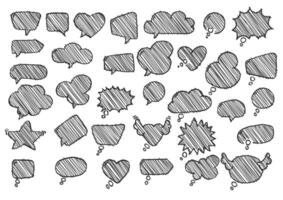 artistico collezione di mano disegnato scarabocchio stile comico Palloncino, nube, cuore sagomato design elementi. isolato e vero penna schizzo, vettore illustrazione