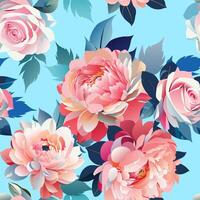 Rose e peonie con le foglie senza soluzione di continuità reversibile modello.mano disegnato vettore fiore astratto sfondo. tessuto Abiti Vintage ▾ decorativo Stampa.