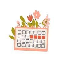 mestruale calendario per mestruazione controllo e gravidanza pianificazione. periodo programma con segnato giorni per donna e ragazza. donne ciclo e pms inseguitore - mobile app. piatto vettore illustrazione isolato.