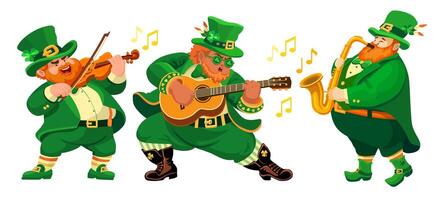 tre divertente musicisti nel fata costumi. st. patricks giorno. vettore. vettore