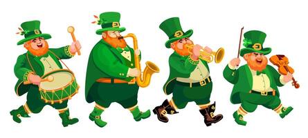 quattro divertente musicisti nel fata costumi. st. patricks giorno. vettore. vettore