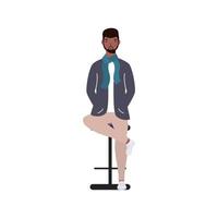 nero avatar uomo cartone animato su sedia disegno vettoriale