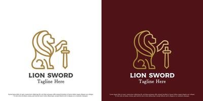 spada Leone logo design illustrazione. silhouette di selvaggio animale portafortuna Leone reale zanne artigli coda feroce maestà monarca. semplice minimo minimalista araldico lusso elegante cresta imperiale icona. vettore