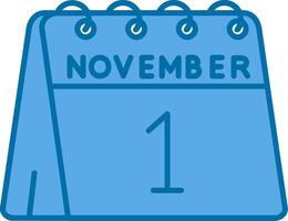 1 ° di novembre blu linea pieno icona vettore
