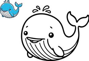 vettore illustrazione di cartone animato balena, colorazione libro