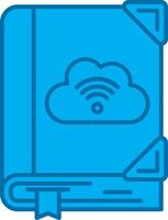 nube biblioteca blu linea pieno icona vettore