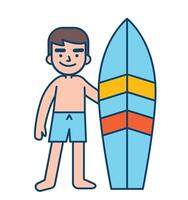 giovane uomo in piedi con tavola da surf vettore illustrazione