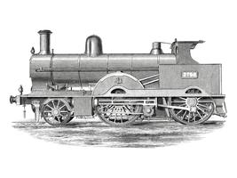 Locomotiva (1891) di Francis William Webb (1836-1906), un design meravigliosamente dettagliato di un treno motore e dei suoi scompartimenti. Miglioramento digitale di rawpixel. vettore