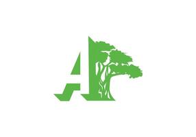 lettera un' albero logo ,albero loghi, scritte, tipografico logo, albero e un' logo, foglia e alfabeto logo. vettore