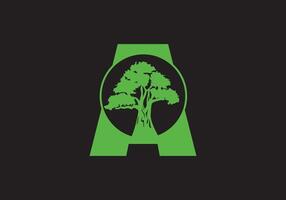 astratto un' logo lettera e albero rami con verde, Nero, bianca. albero lettera design con minimalista creativo stile. vettore