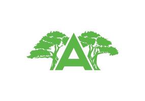 lettera un' albero logo ,albero loghi, scritte, tipografico logo, albero e un' logo, foglia e alfabeto logo. vettore