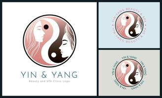 yin e yang donna viso bellezza estetica lusso salone terme logo modello design per marca o azienda vettore