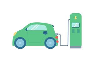 elettrico auto a il ricarica stazione, il concetto di ecologia, verde energia. piatto vettore illustrazione.