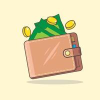vettore illustrazione di i soldi portafoglio pelle e monete