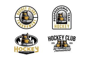 hockey logo etichetta e emblema impostato collezioni con hockey scarpe o ghiaccio pattinare vettore per hockey squadra