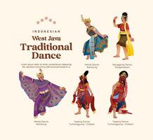 isolato indonesiano cultura ovest Giava danza illustrazione cellula ombroso stile vettore