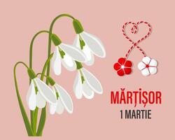 martire, moldovan e rumeno tradizionale primavera vacanza. mazzo di bianca bucaneve. floreale primavera sfondo, cartolina, vettore