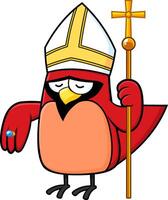 rosso cardinale uccello cartone animato personaggio detiene un' bacchetta magica con attraversare. vettore illustrazione isolato su bianca sfondo