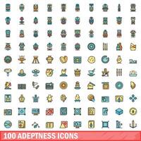 100 abilità icone impostare, colore linea stile vettore