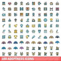 100 abilità icone impostare, colore linea stile vettore