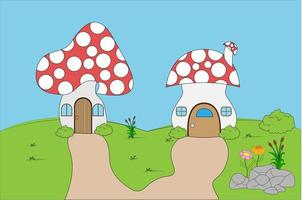 illustrazione di cartone animato carino casa dei funghi vettore