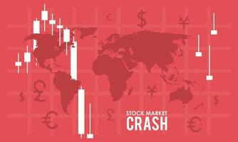 crollo del mercato azionario con mappe della terra e infografica vettore