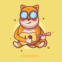 freddo shiba inu cane animale personaggio portafortuna giocando chitarra isolato cartone animato vettore