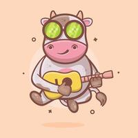 freddo mucca animale personaggio portafortuna giocando chitarra isolato cartone animato vettore