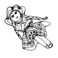 mano disegnato inchiostro vettore illustrazione, ricamato nazionale indiano Abiti Sud centrale America moda cucito Bambola giocattolo. singolo oggetto isolato bianca sfondo. design viaggiare, vacanza, opuscolo, Stampa
