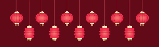 sospeso Cinese lanterne bandiera confine, lunare nuovo anno e metà autunno Festival grafico vettore